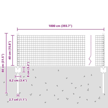 Welded Wire Fence with Posts 10 x 0.4 m PVC-Coated Steel Green