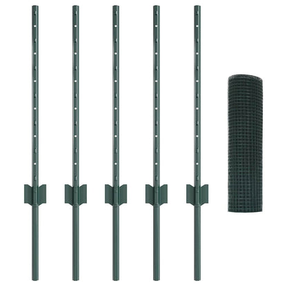 Welded Wire Fence with Posts 10 x 0.5 m Galvanised Steel Green