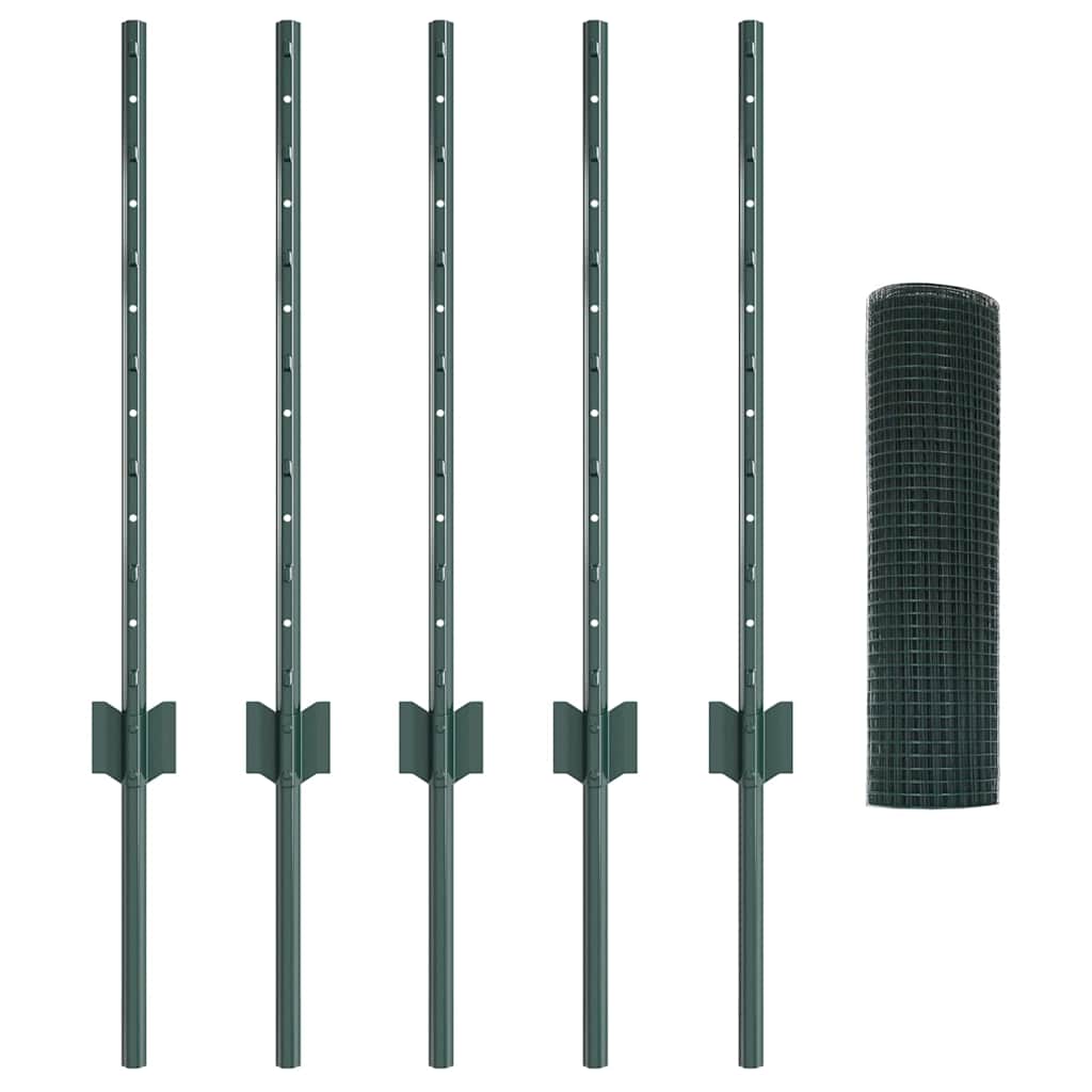Welded Wire Fence with Posts 10 x 0.6 m PVC-Coated Steel Green