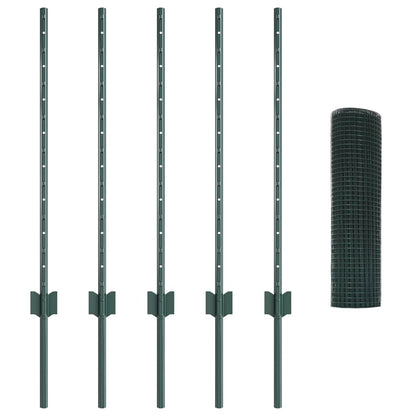 Welded Wire Fence with Posts 10 x 0.8 m PVC-Coated Steel Green