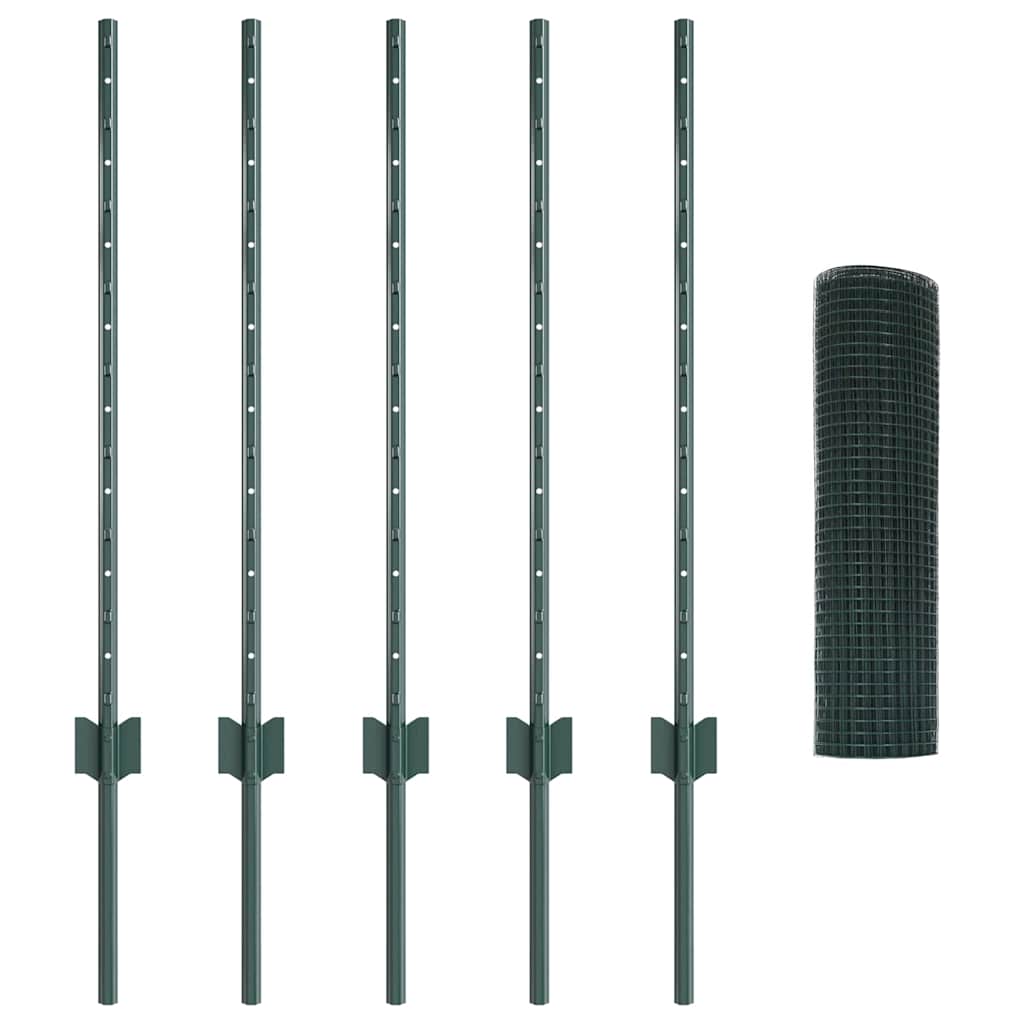 Welded Wire Fence with Posts 10 x 0.8 m PVC-Coated Steel Green