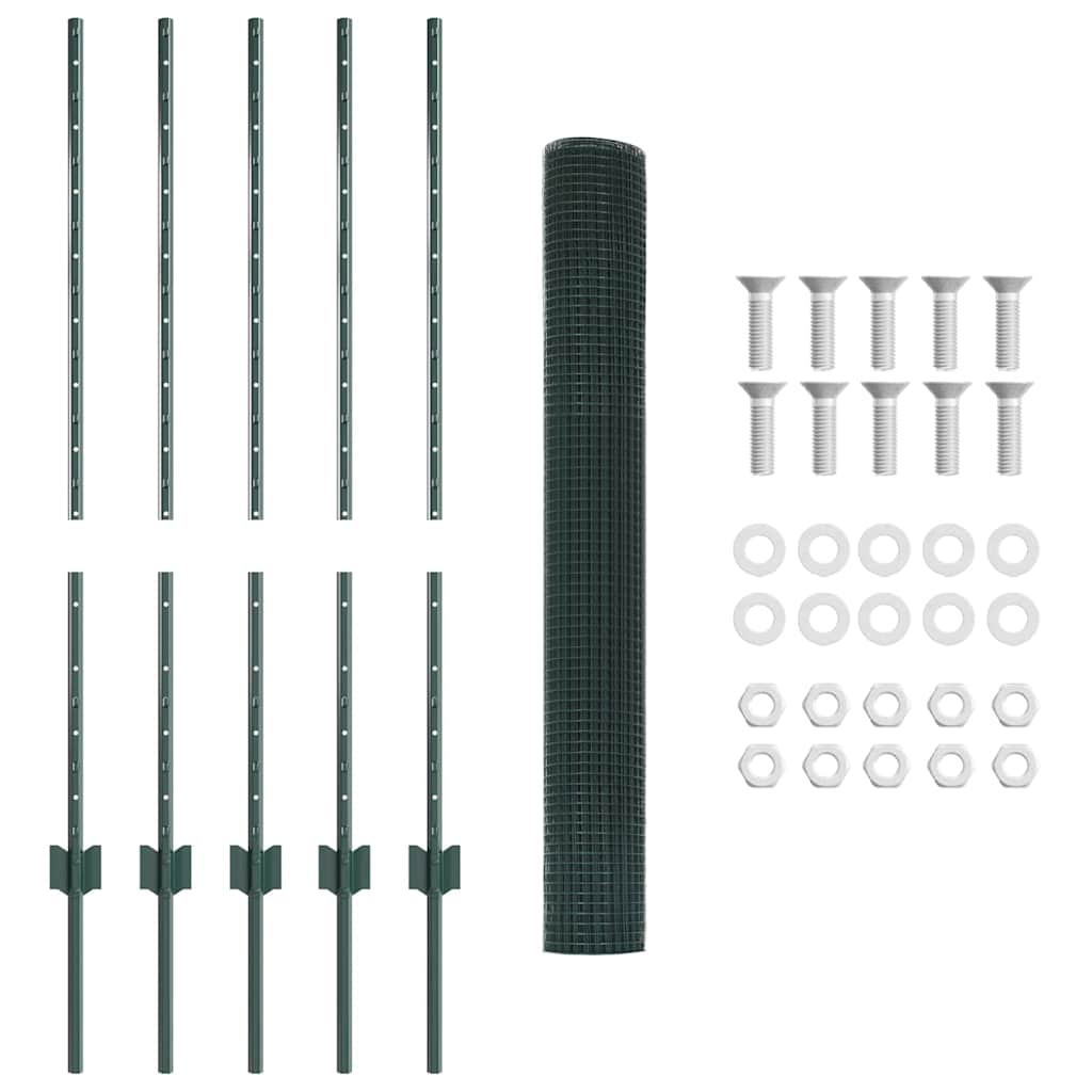 Welded Wire Fence with Posts 10 x 1 m Galvanised Steel Green