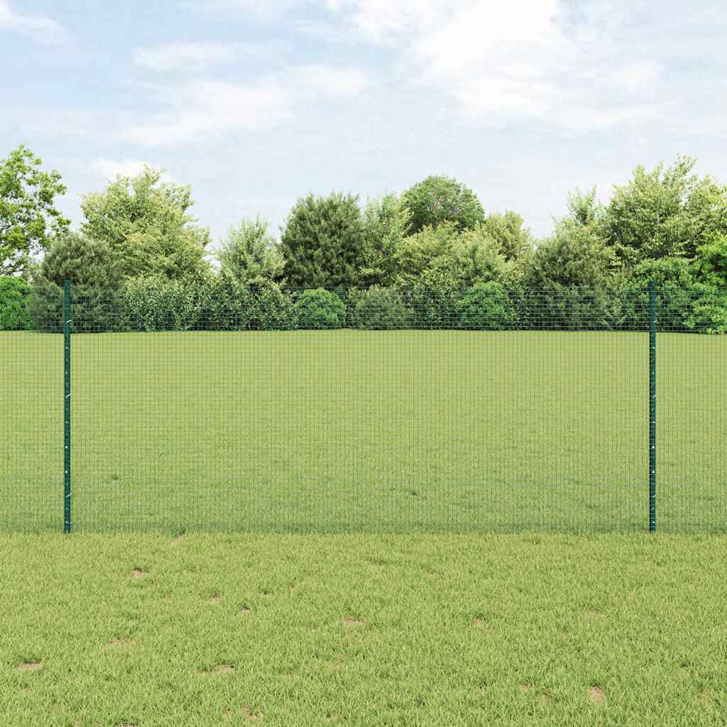 Welded Wire Fence with Posts 10 x 1 m Galvanised Steel Green