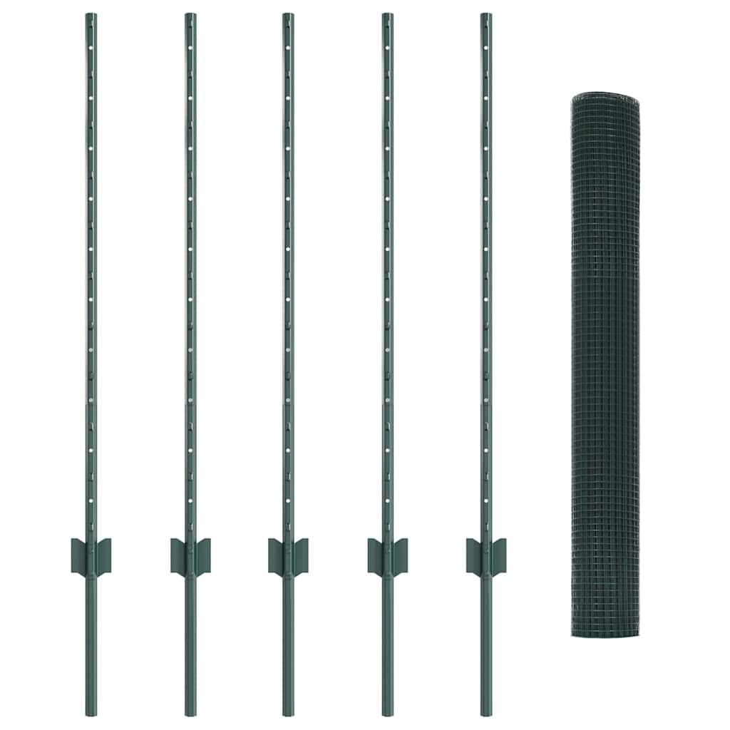 Welded Wire Fence with Posts 10 x 1 m Galvanised Steel Green