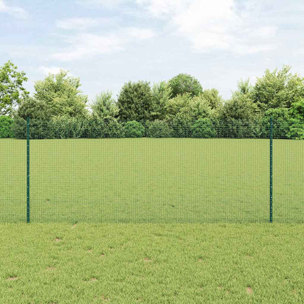 Welded Wire Fence with Posts 10 x 1 m Galvanised Steel Green