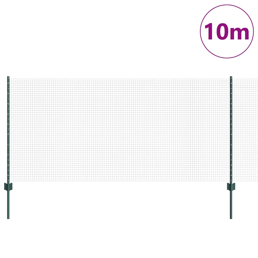 Welded Wire Fence with Posts 10 x 1 m Galvanised Steel Green