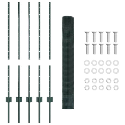 Welded Wire Fence with Posts 10 x 1 m Galvanised Steel Green