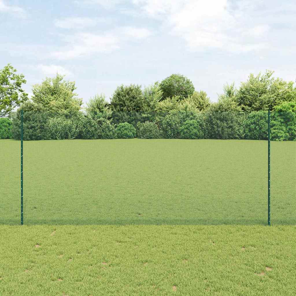 Welded Wire Fence with Posts 10 x 1.4 m PVC-Coated Steel Green