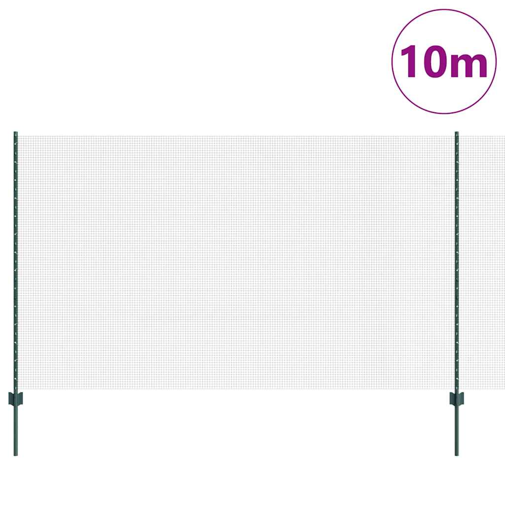 Welded Wire Fence with Posts 10 x 1.4 m PVC-Coated Steel Green
