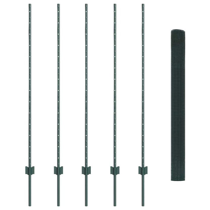 Welded Wire Fence with Posts 10 x 1.4 m PVC-Coated Steel Green
