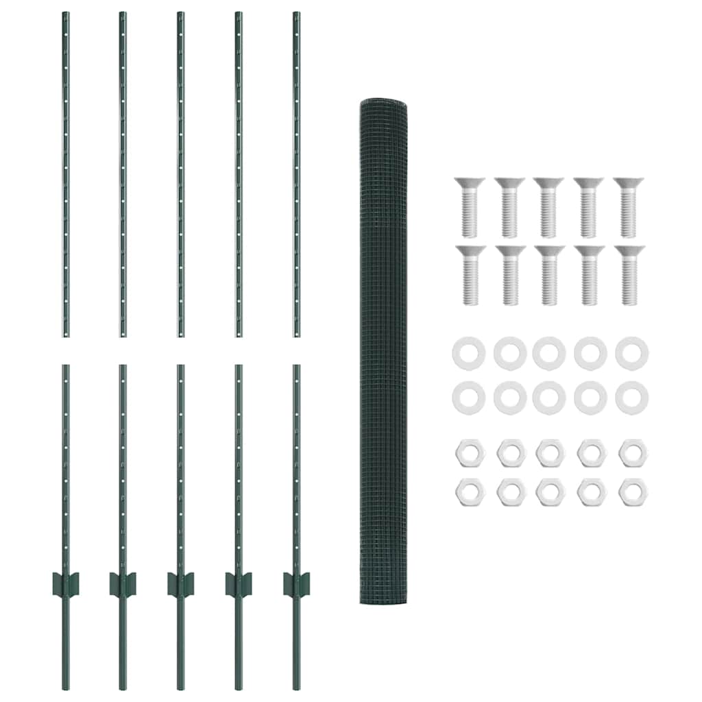 Welded Wire Fence with Posts 10 x 1.4 m PVC-Coated Steel Green