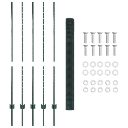 Welded Wire Fence with Posts 10 x 1.4 m PVC-Coated Steel Green