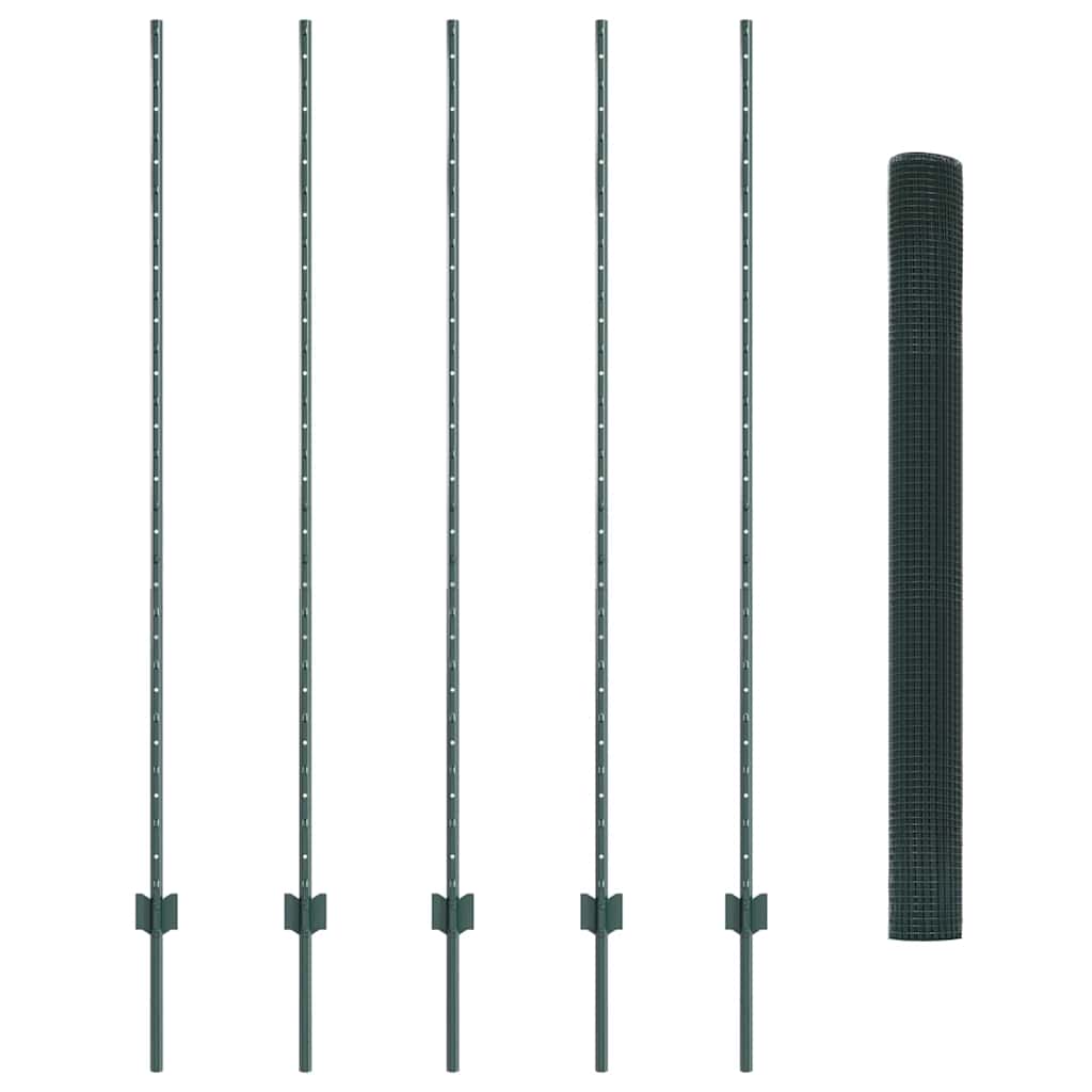 Welded Wire Fence with Posts 10 x 1.6 m PVC-Coated Steel Green