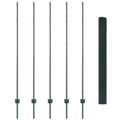 Welded Wire Fence with Posts 10 x 1.6 m PVC-Coated Steel Green