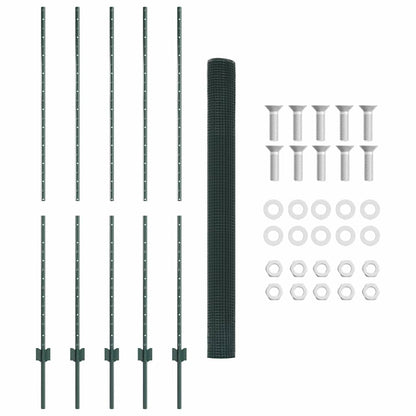 Welded Wire Fence with Posts 10 x 1.6 m PVC-Coated Steel Green
