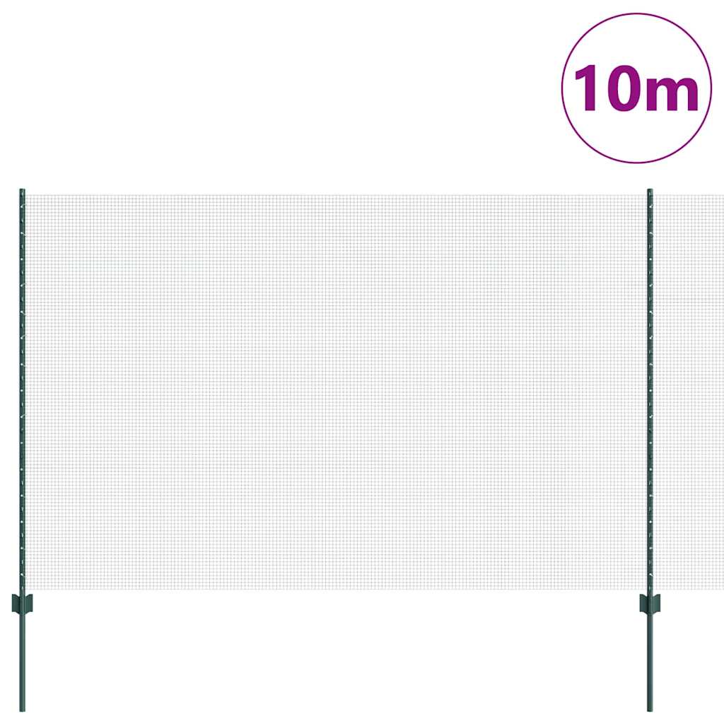 Welded Wire Fence with Posts 10 x 1.6 m PVC-Coated Steel Green