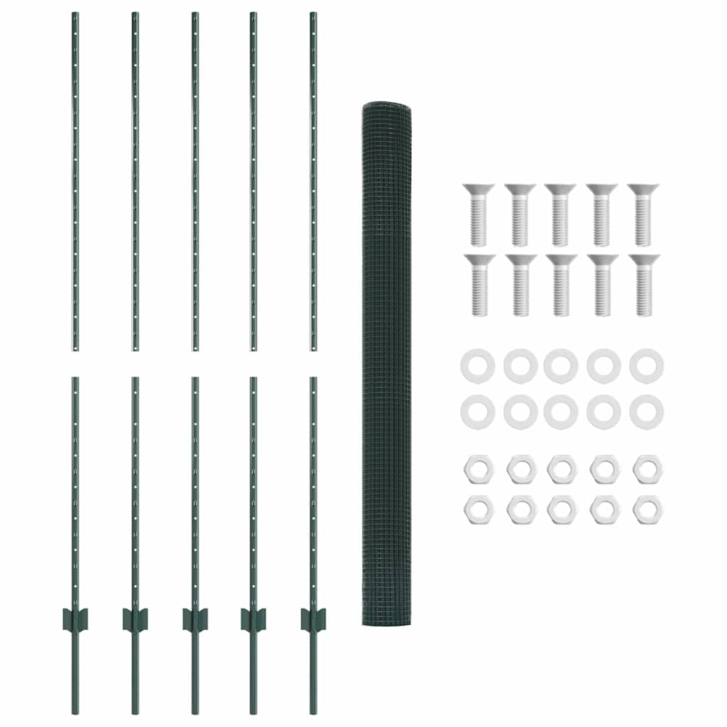 Welded Wire Fence with Posts 10 x 1.6 m PVC-Coated Steel Green