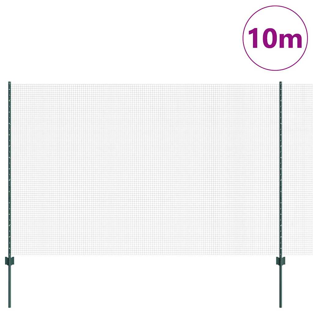 Welded Wire Fence with Posts 10 x 1.6 m PVC-Coated Steel Green