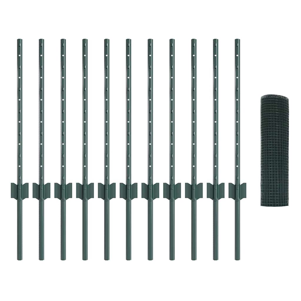 Welded Wire Fence with Posts 25 x 0.5 m Galvanised Steel Green