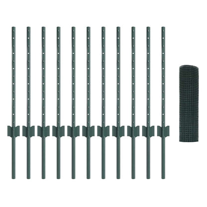 Welded Wire Fence with Posts 25 x 0.5 m Galvanised Steel Green