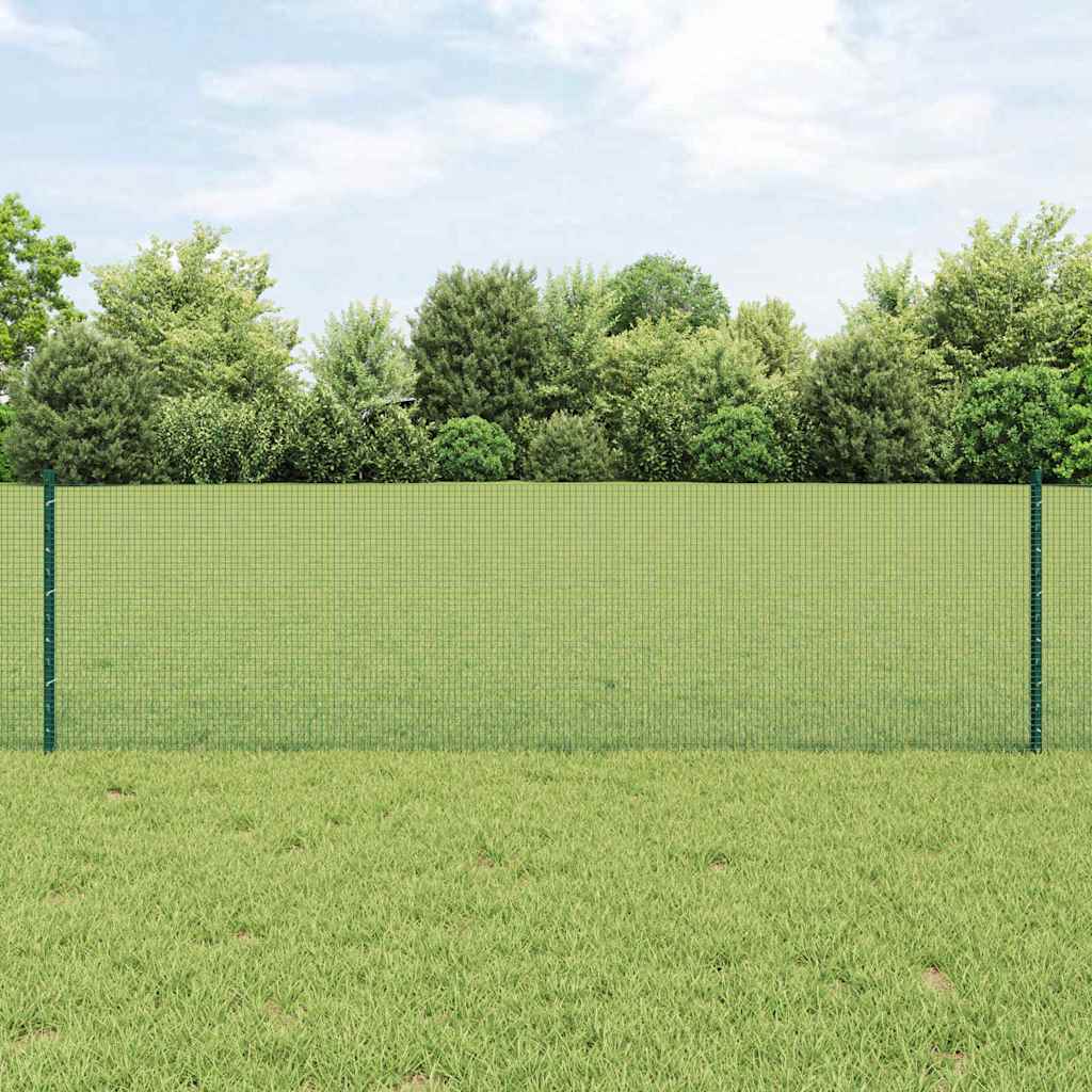 Welded Wire Fence with Posts 25 x 0.6 m PVC-Coated Steel Green