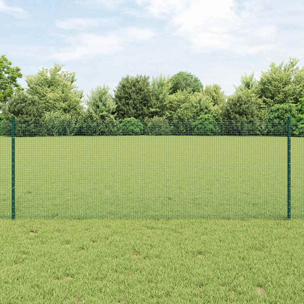 Welded Wire Fence with Posts 25 x 0.8 m PVC-Coated Steel Green