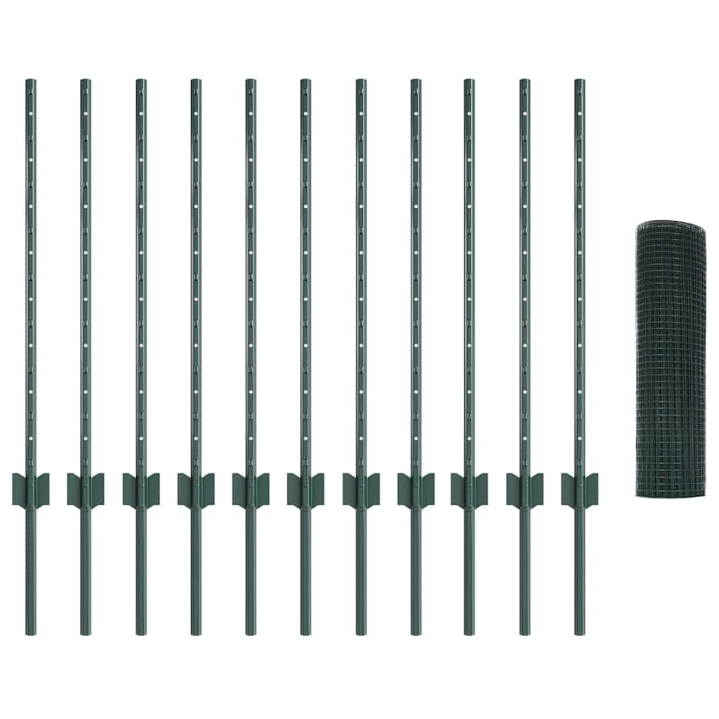 Welded Wire Fence with Posts 25 x 0.8 m PVC-Coated Steel Green