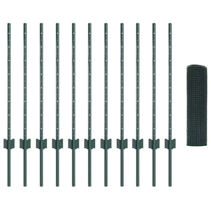 Welded Wire Fence with Posts 25 x 0.8 m PVC-Coated Steel Green