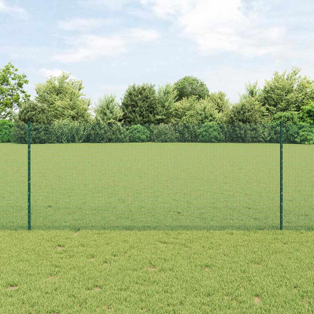 Welded Wire Fence with Posts 25 x 1 m Galvanised Steel Green