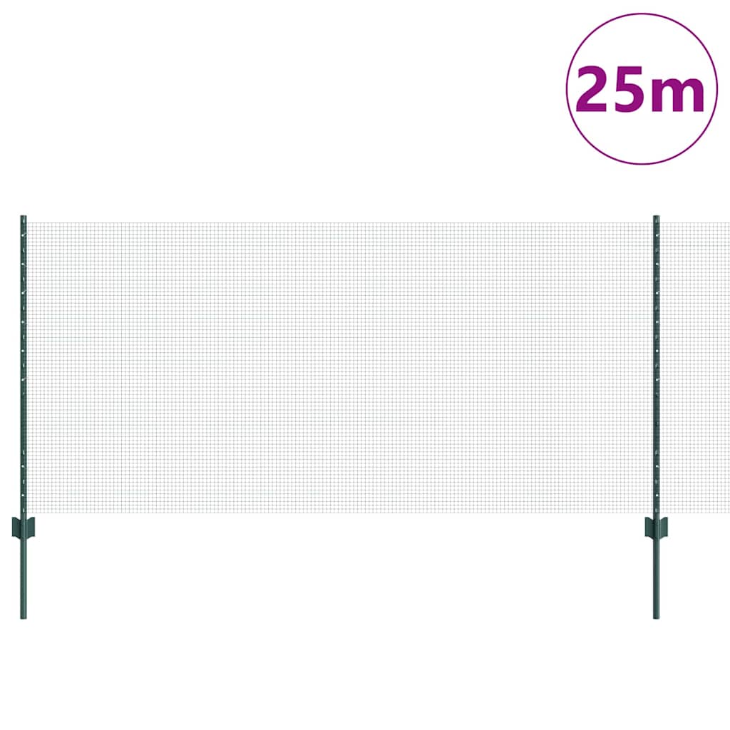 Welded Wire Fence with Posts 25 x 1 m Galvanised Steel Green