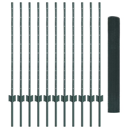 Welded Wire Fence with Posts 25 x 1 m Galvanised Steel Green