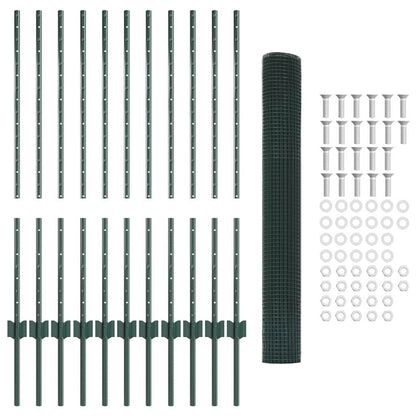 Welded Wire Fence with Posts 25 x 1 m Galvanised Steel Green