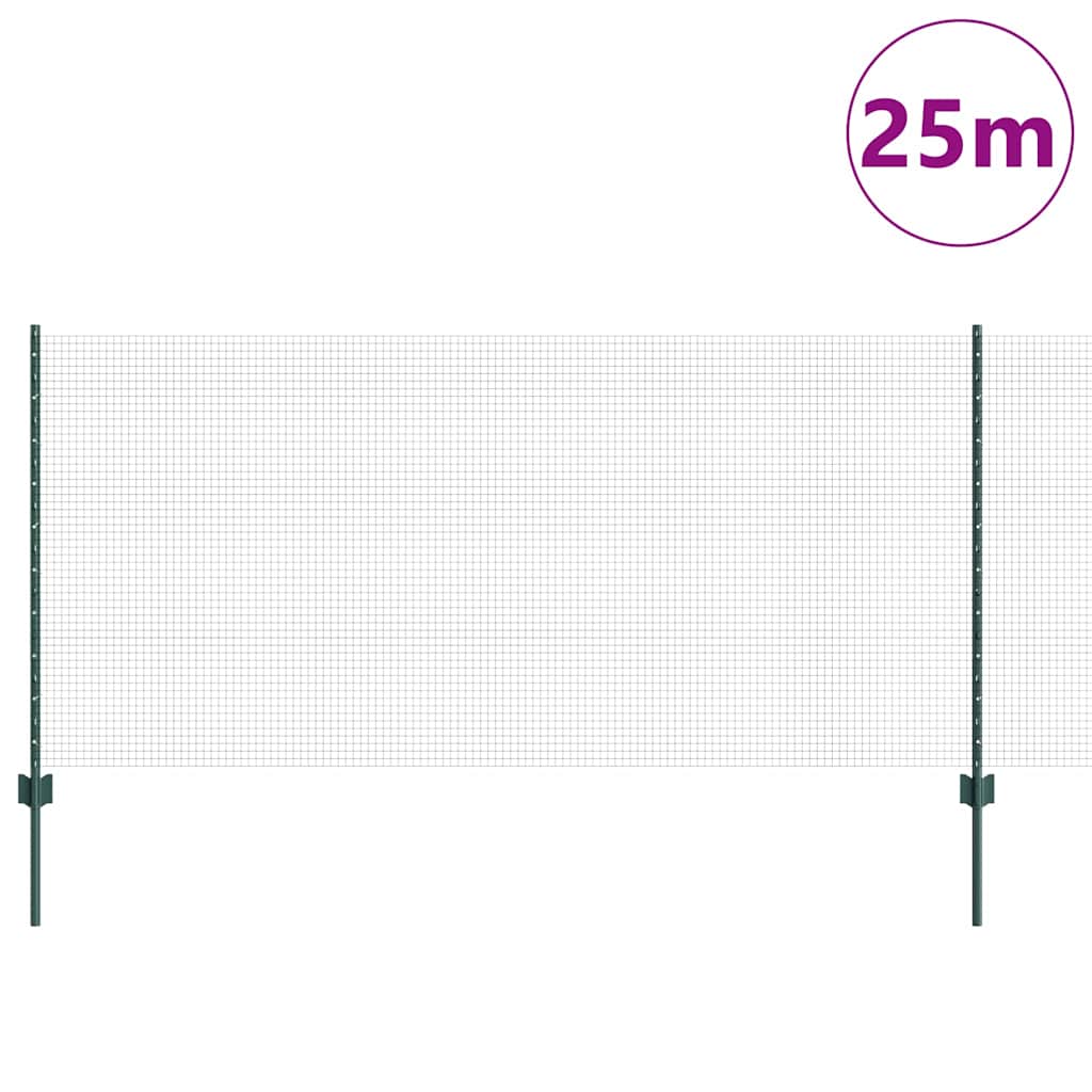 Welded Wire Fence with Posts 25 x 1 m Galvanised Steel Green