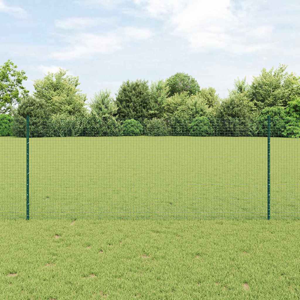Welded Wire Fence with Posts 25 x 1 m Galvanised Steel Green