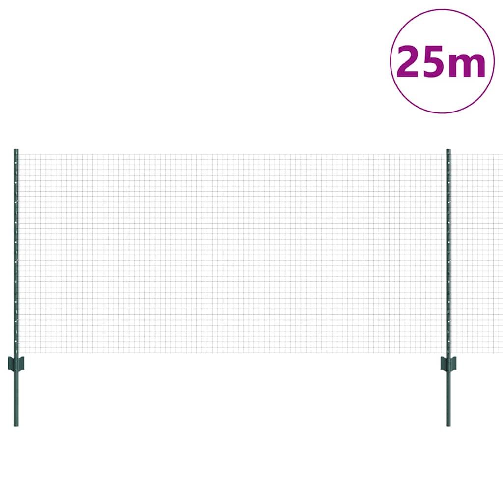 Welded Wire Fence with Posts 25 x 1 m Galvanised Steel Green