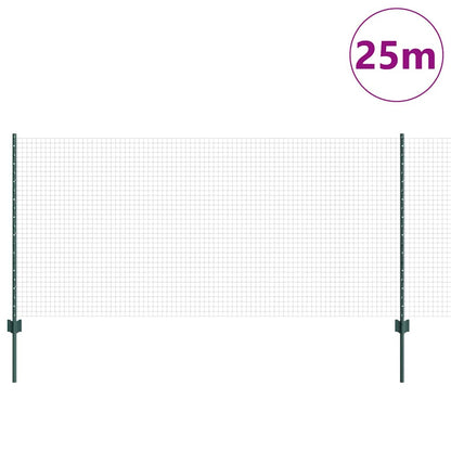 Welded Wire Fence with Posts 25 x 1 m Galvanised Steel Green