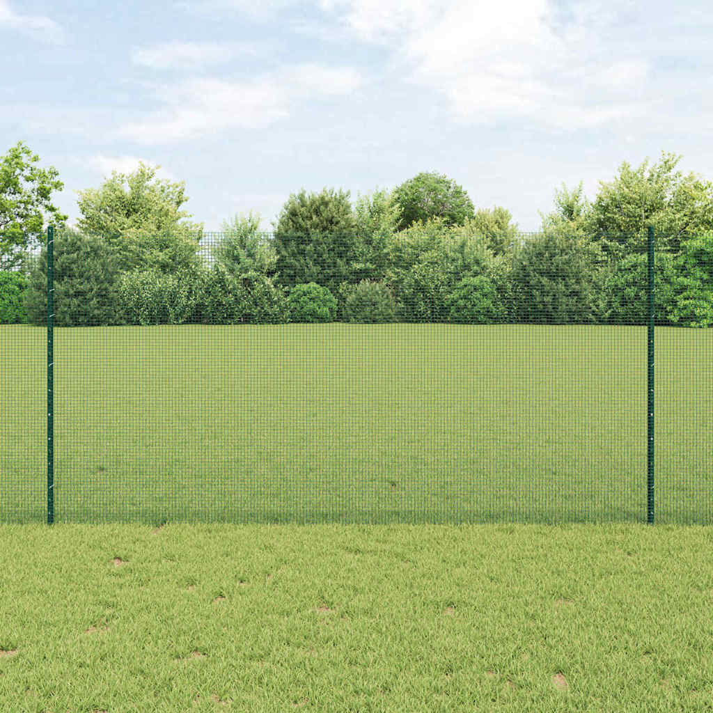 Welded Wire Fence with Posts 25 x 1.2 m PVC-Coated Steel Green