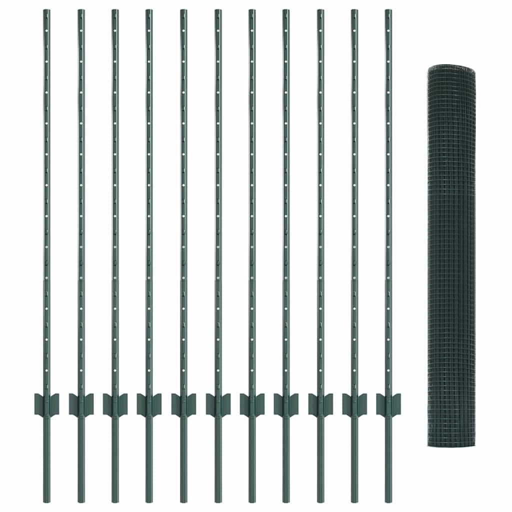 Welded Wire Fence with Posts 25 x 1.2 m PVC-Coated Steel Green