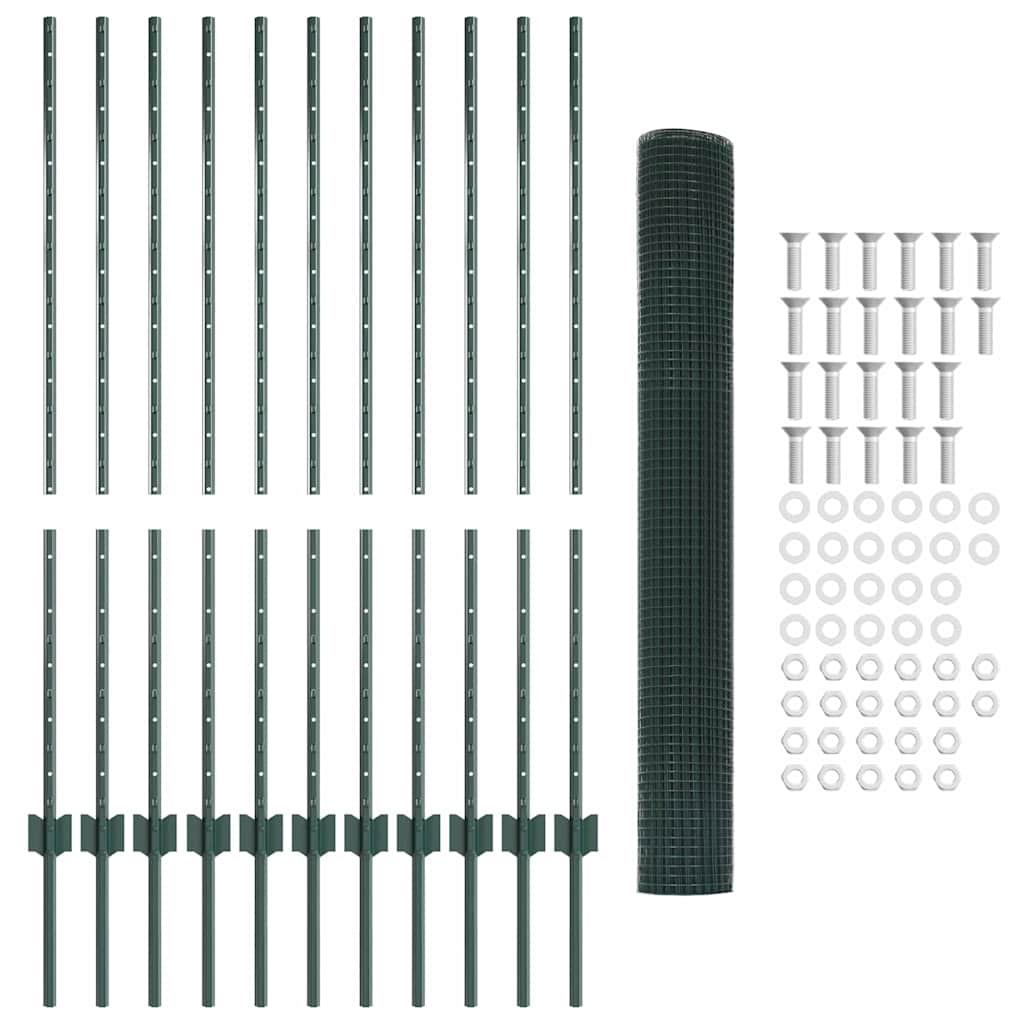 Welded Wire Fence with Posts 25 x 1.2 m PVC-Coated Steel Green