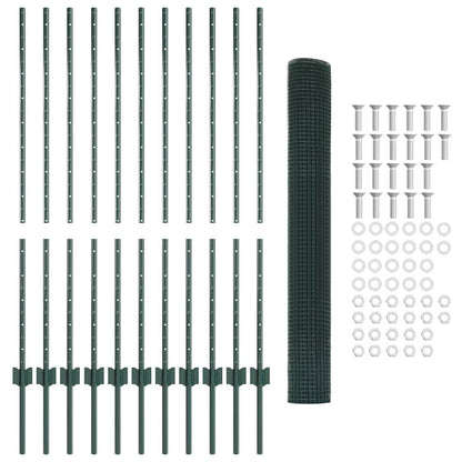 Welded Wire Fence with Posts 25 x 1.2 m PVC-Coated Steel Green
