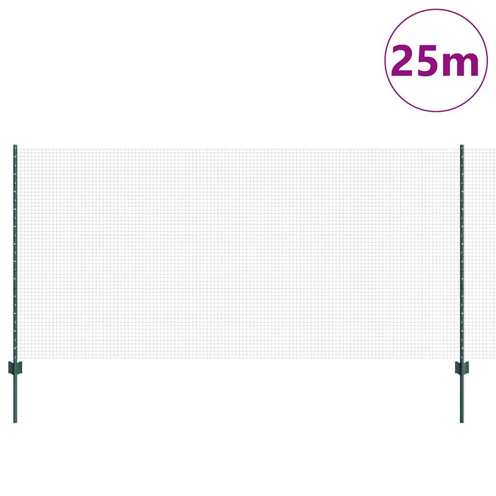 Welded Wire Fence with Posts 25 x 1.2 m PVC-Coated Steel Green