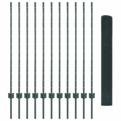 Welded Wire Fence with Posts 25 x 1.2 m PVC-Coated Steel Green