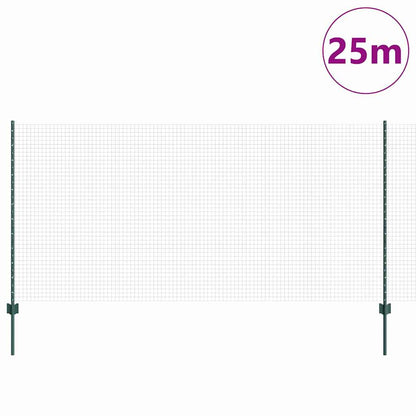 Welded Wire Fence with Posts 25 x 1.2 m PVC-Coated Steel Green