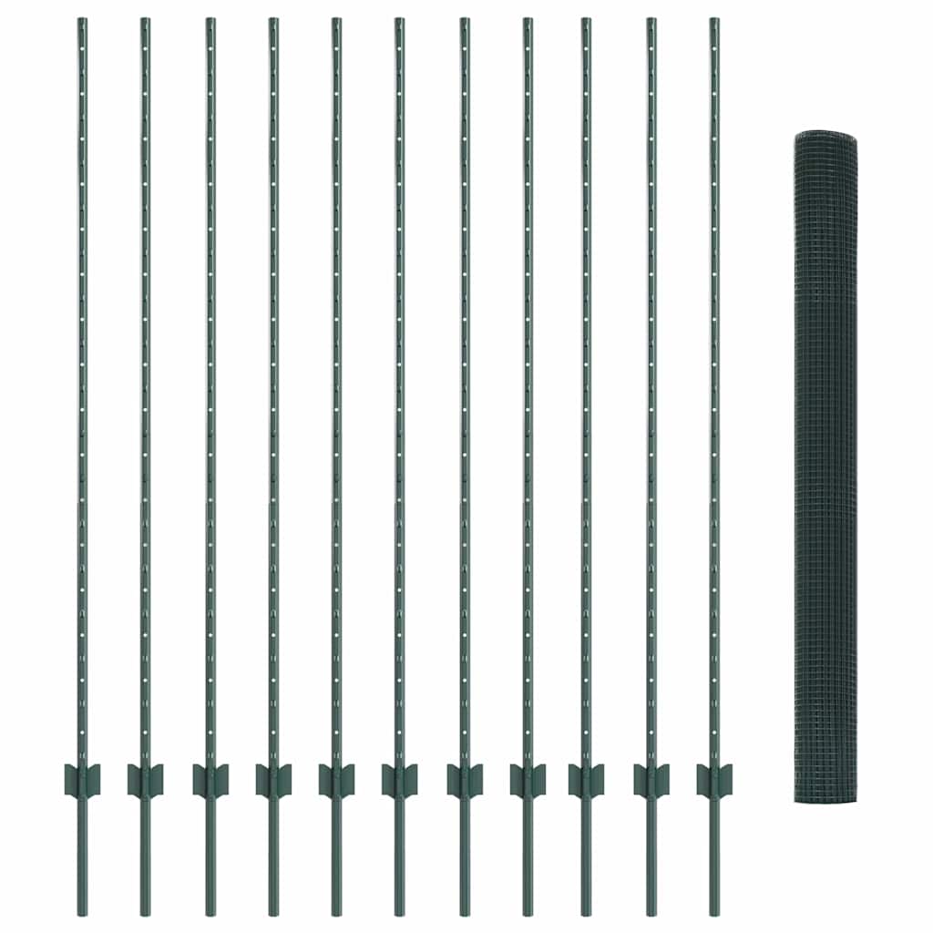 Welded Wire Fence with Posts 25 x 1.6 m PVC-Coated Steel Green