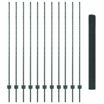 Welded Wire Fence with Posts 25 x 1.6 m PVC-Coated Steel Green