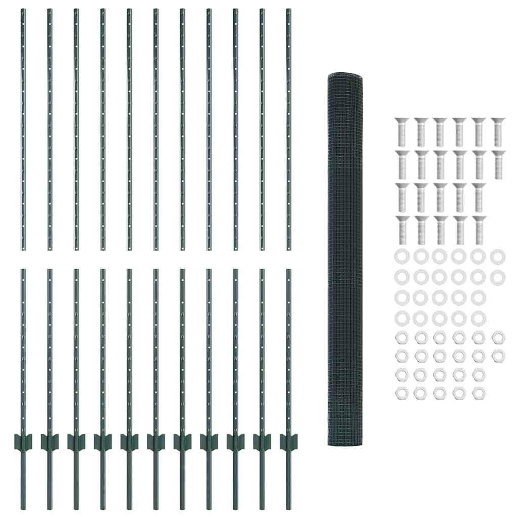 Welded Wire Fence with Posts 25 x 1.6 m PVC-Coated Steel Green