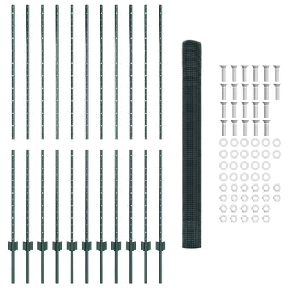 Welded Wire Fence with Posts 25 x 1.6 m PVC-Coated Steel Green