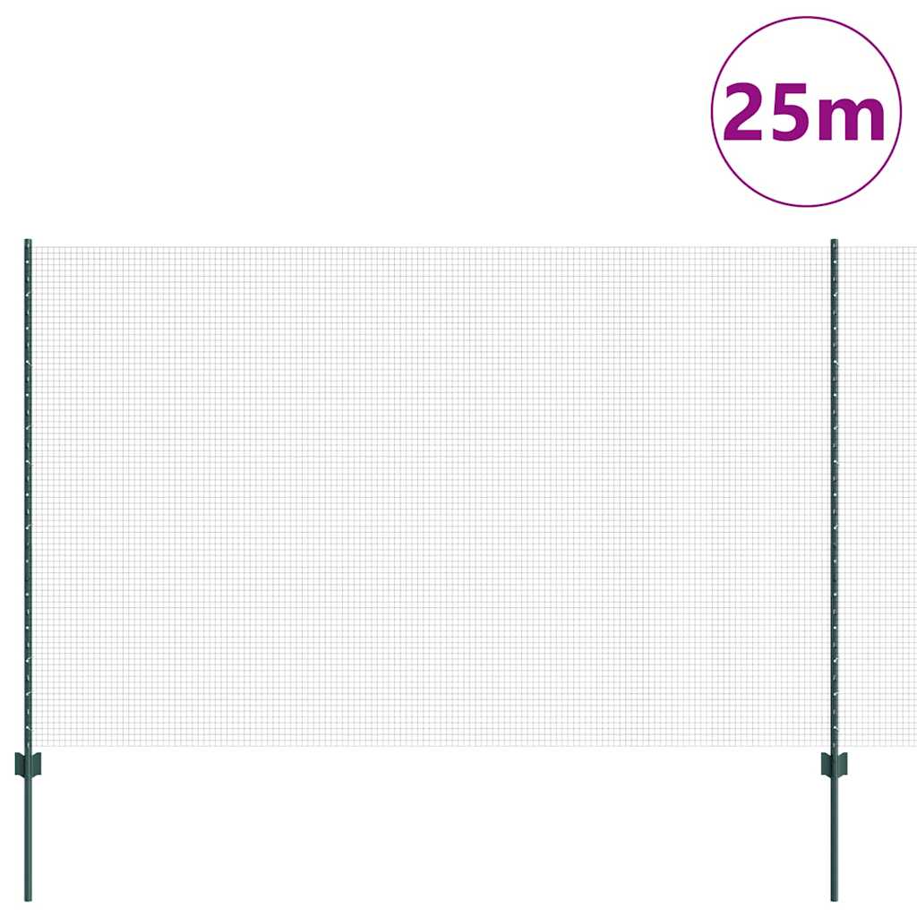 Welded Wire Fence with Posts 25 x 1.6 m PVC-Coated Steel Green