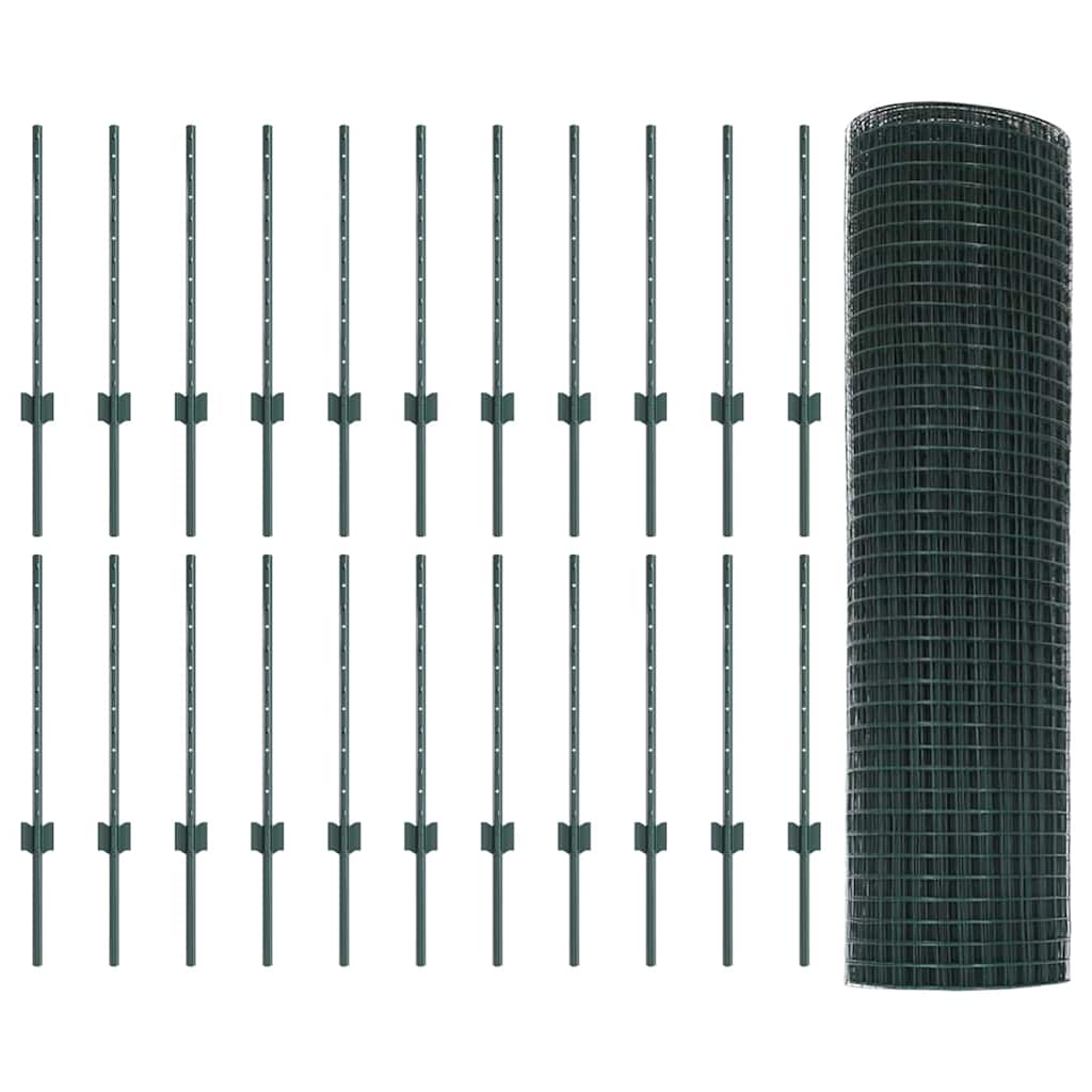 Welded Wire Fence with Posts 50 x 0.5 m PVC-Coated Steel Green