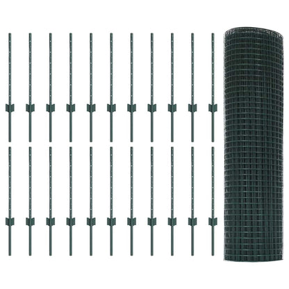 Welded Wire Fence with Posts 50 x 0.6 m PVC-Coated Steel Green